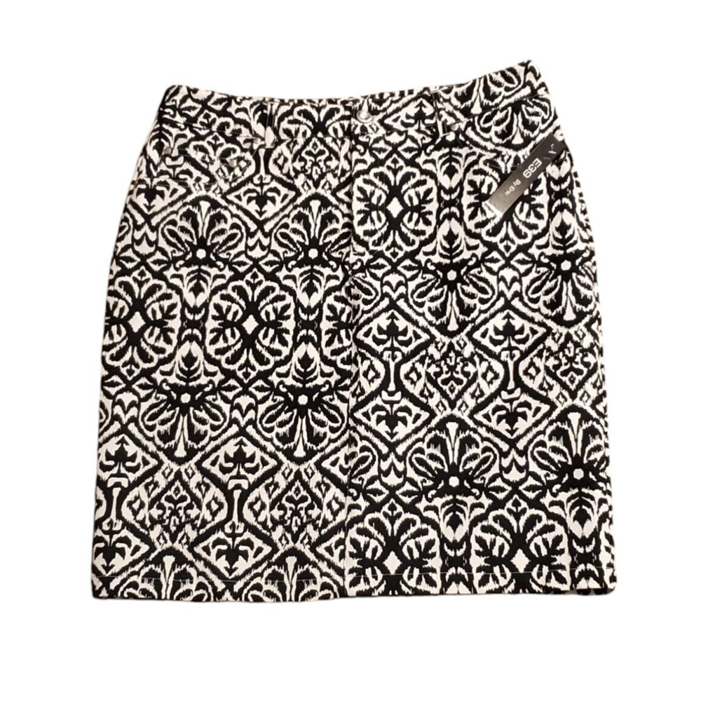 E39 By Eric Pencil Skirt Black White Geometric Pockets Split Women Size 12 NEW